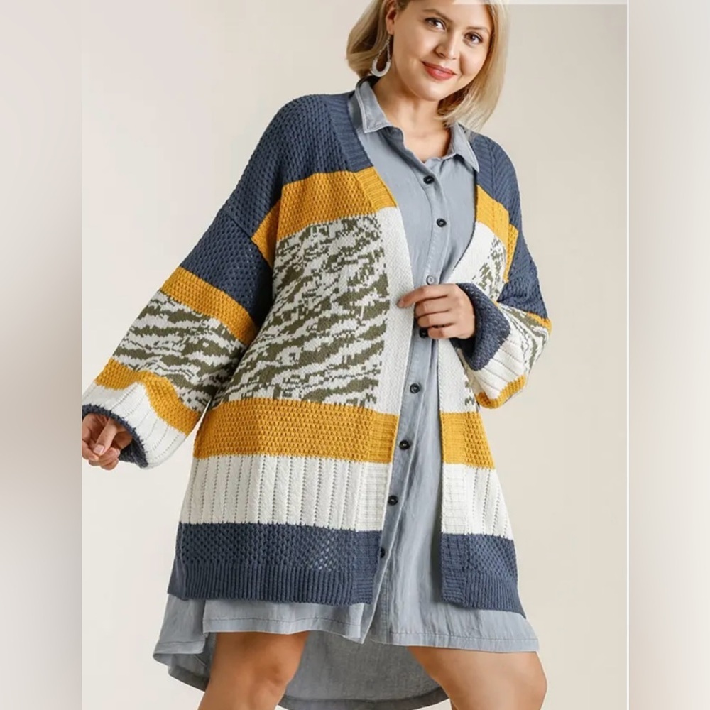 🥰Umgee Blue and Yellow Striped Cardigan
